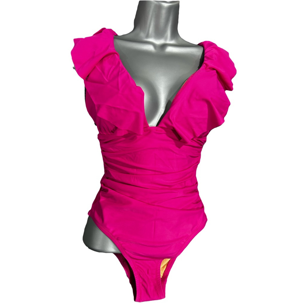 J.Crew Ruched ruffle one-piece swimsuit in pink
